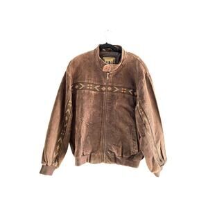 Vintage Adler Brown Suede Leather Western Aztec Coat Jacket Size XL